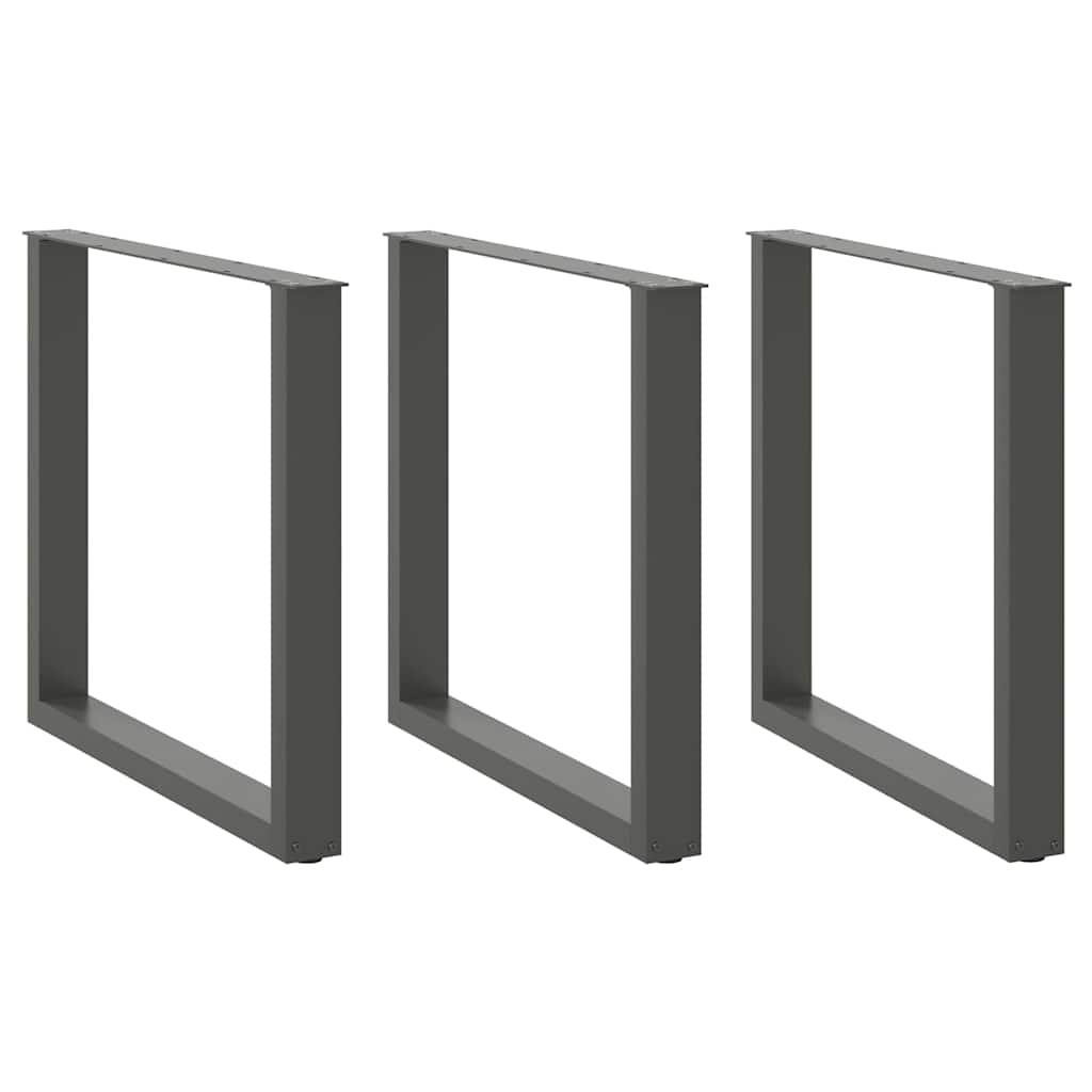 Pés para mesa de jantar em forma de u, 3 peças, antracite, 80x (72-73) cm, aço