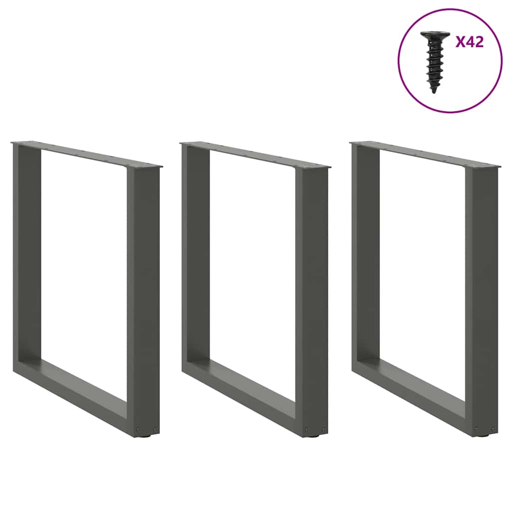Pés para mesa de jantar em forma de u, 3 peças, antracite, 80x (72-73) cm, aço