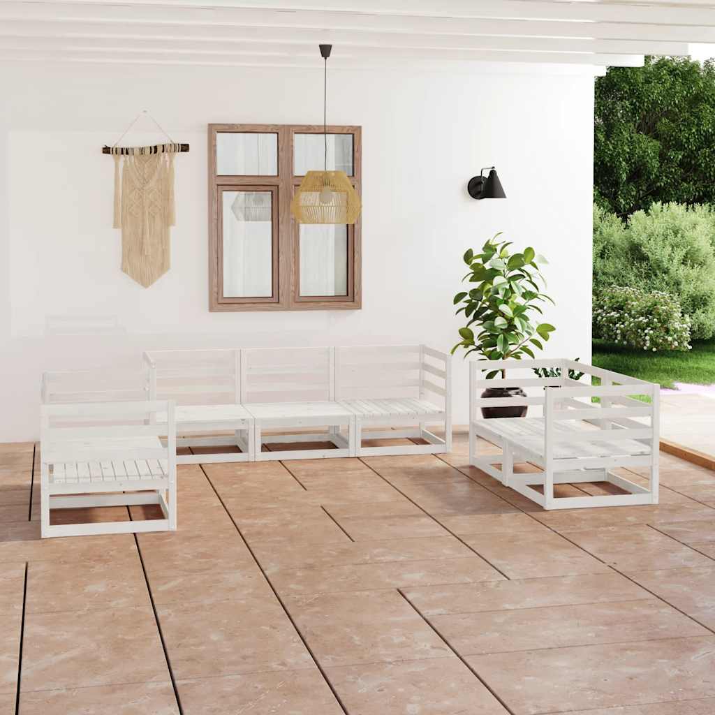 7 Pcs conjunto lounge de jardim pinho maciço branco