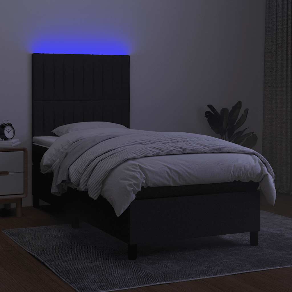 Cama box spring c/ colchão e LED 90x190 cm tecido preto