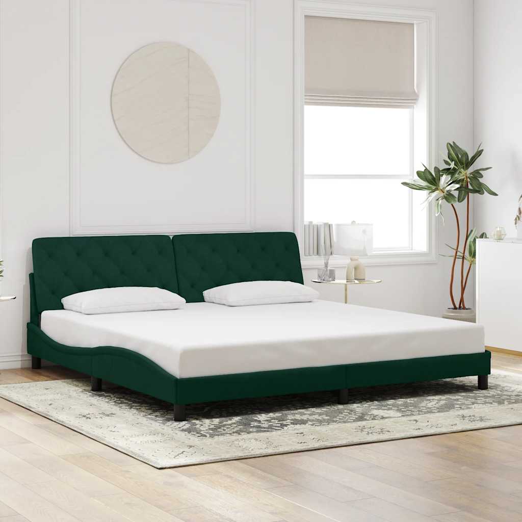 Estrutura de cama sem colchão 200x200 cm veludo verde-escuro