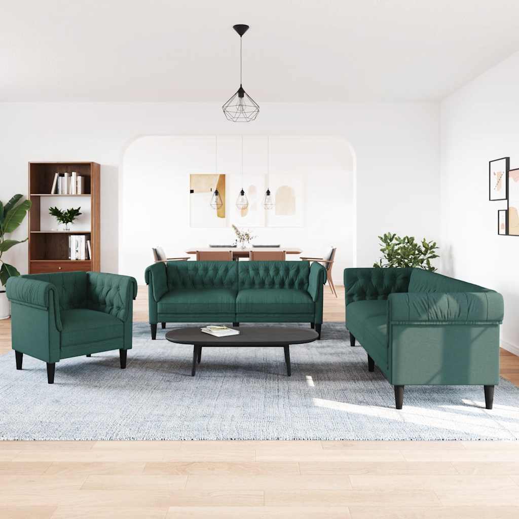 3 Pcs conjunto de sofás tecido verde-escuro