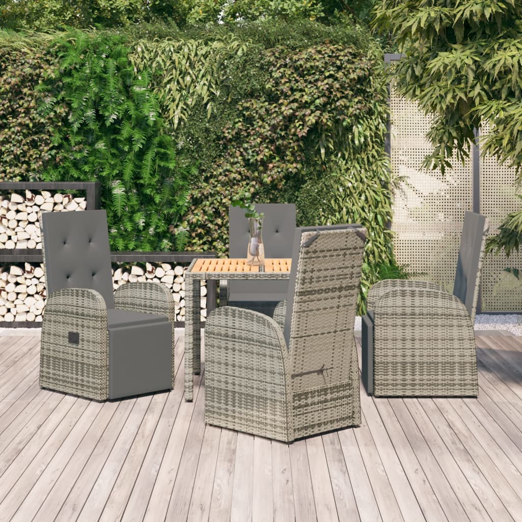 5 Pcs conjunto de jantar p/ jardim c/ almofadões vime PE cinza
