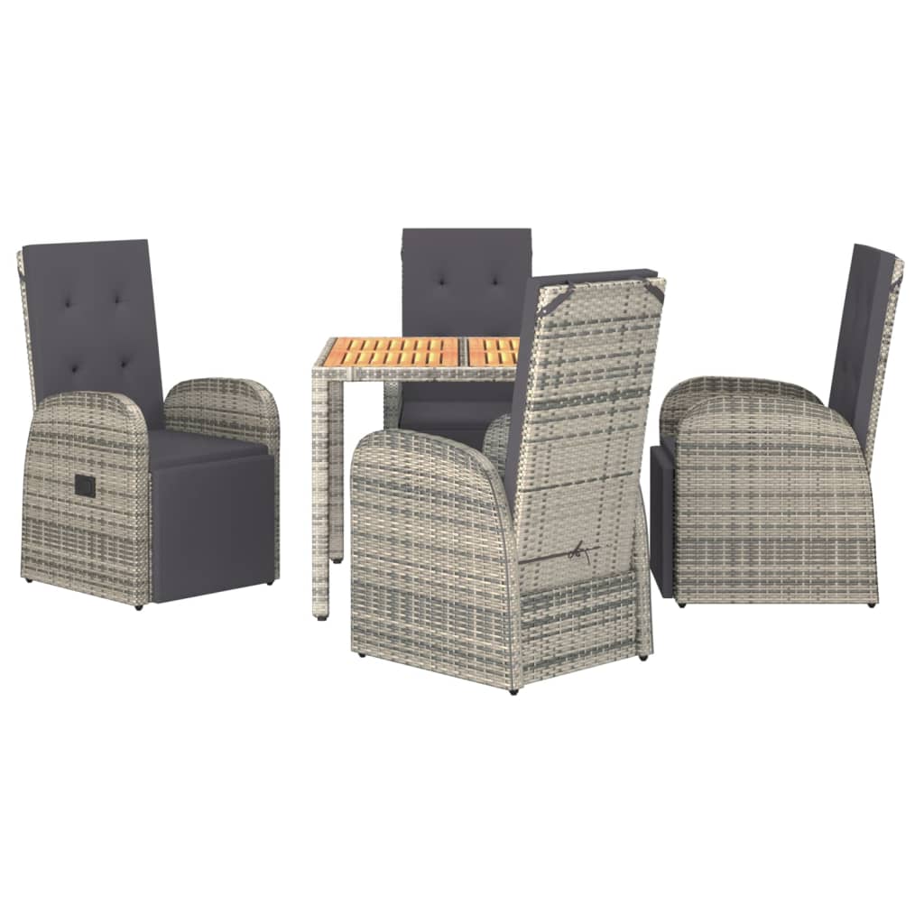 5 Pcs conjunto de jantar p/ jardim c/ almofadões vime PE cinza