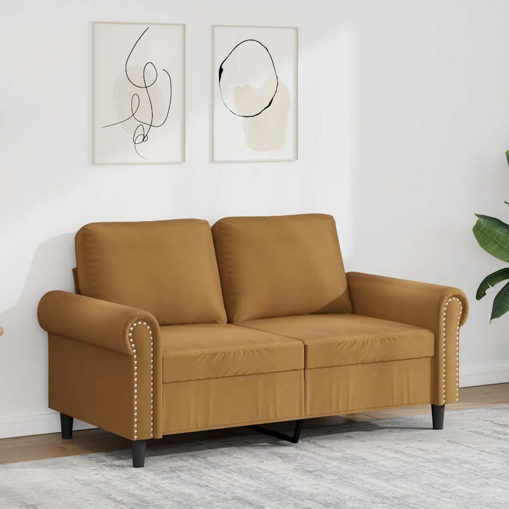Sofá de 2 lugares veludo 120 cm castanho