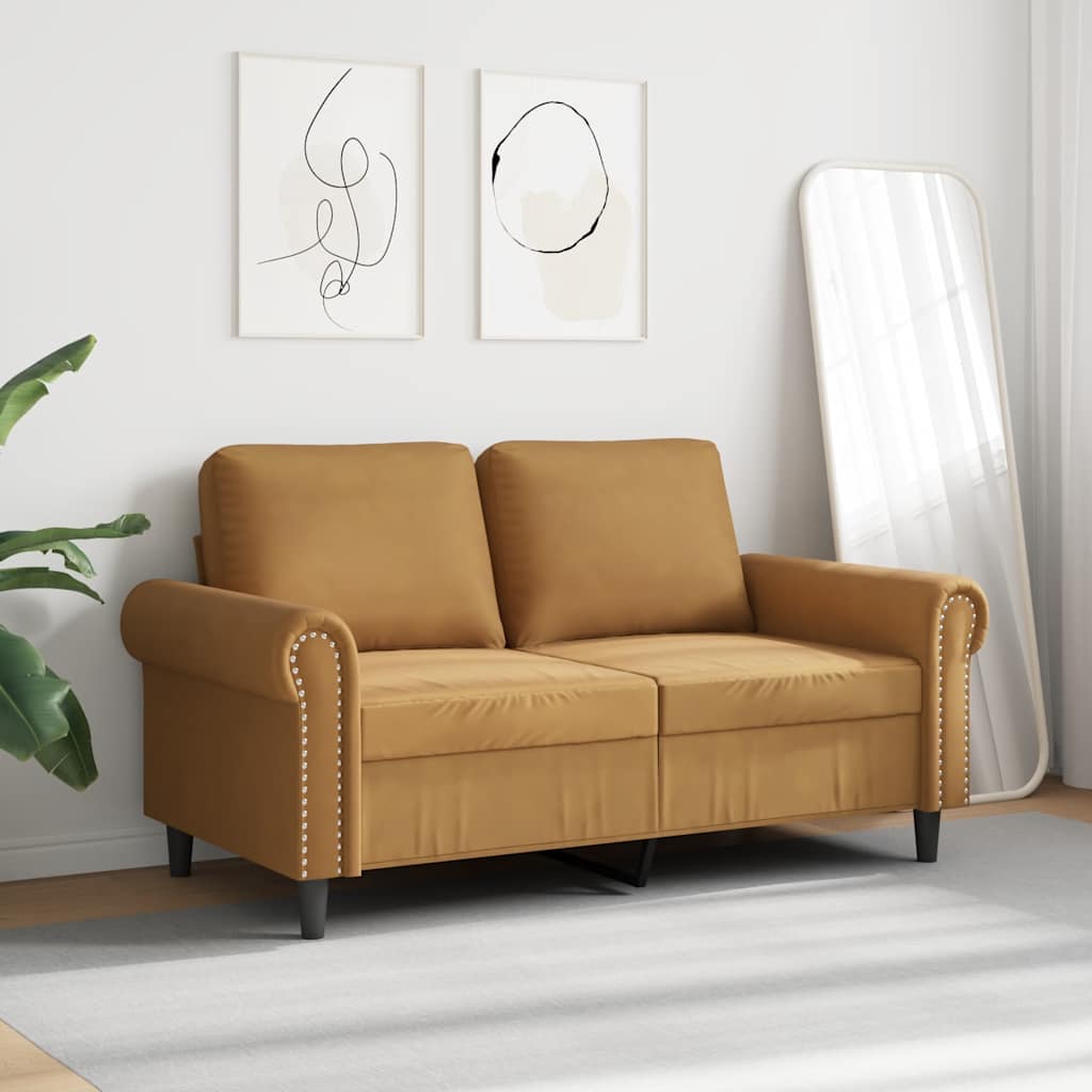 Sofá de 2 lugares veludo 120 cm castanho