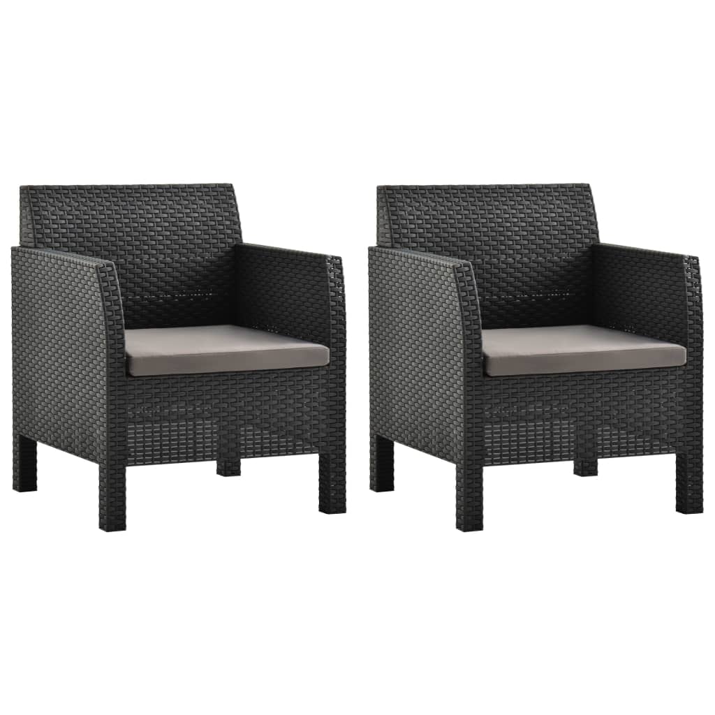 Cadeiras de jardim com almofadões 2 pcs vime PP antracite
