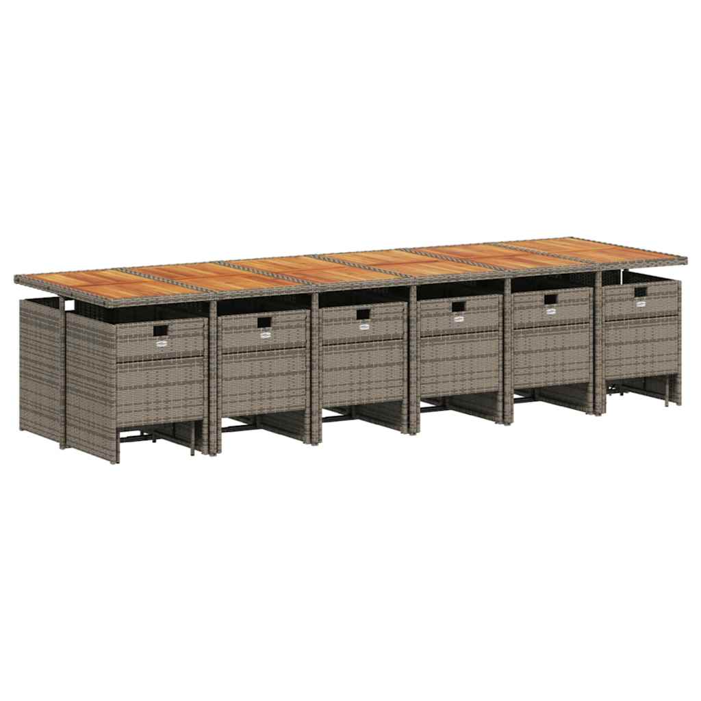 17 Pcs conj. de jantar p/ jardim c/ almofadões vime PE cinzento