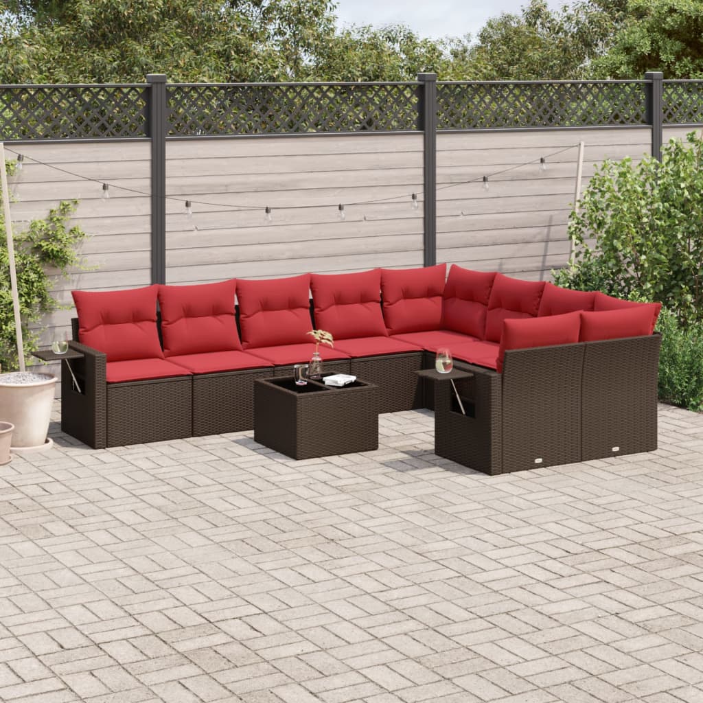Conjunto de sofá de jardim com 10 peças e almofadas em rattan sintético marrom