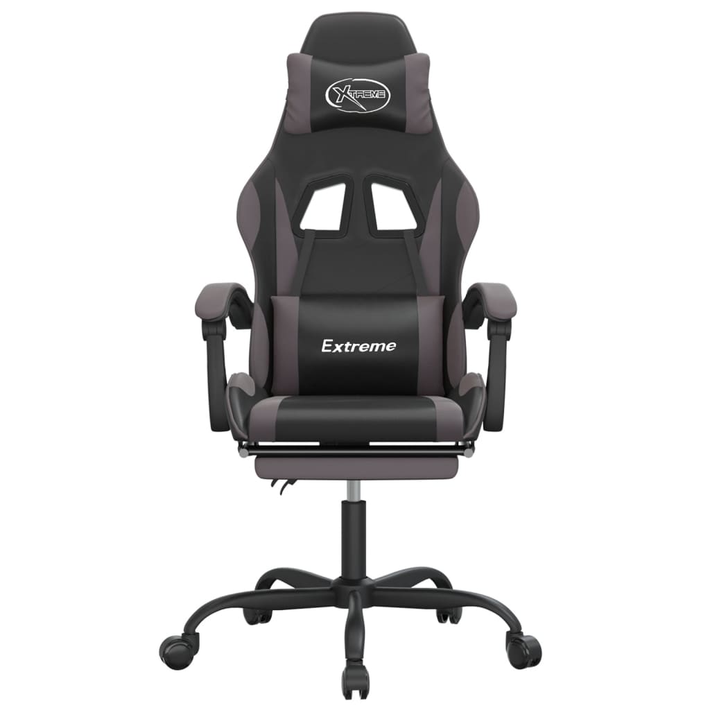 Cadeira gaming c/ apoio pés couro artificial preto e cinza