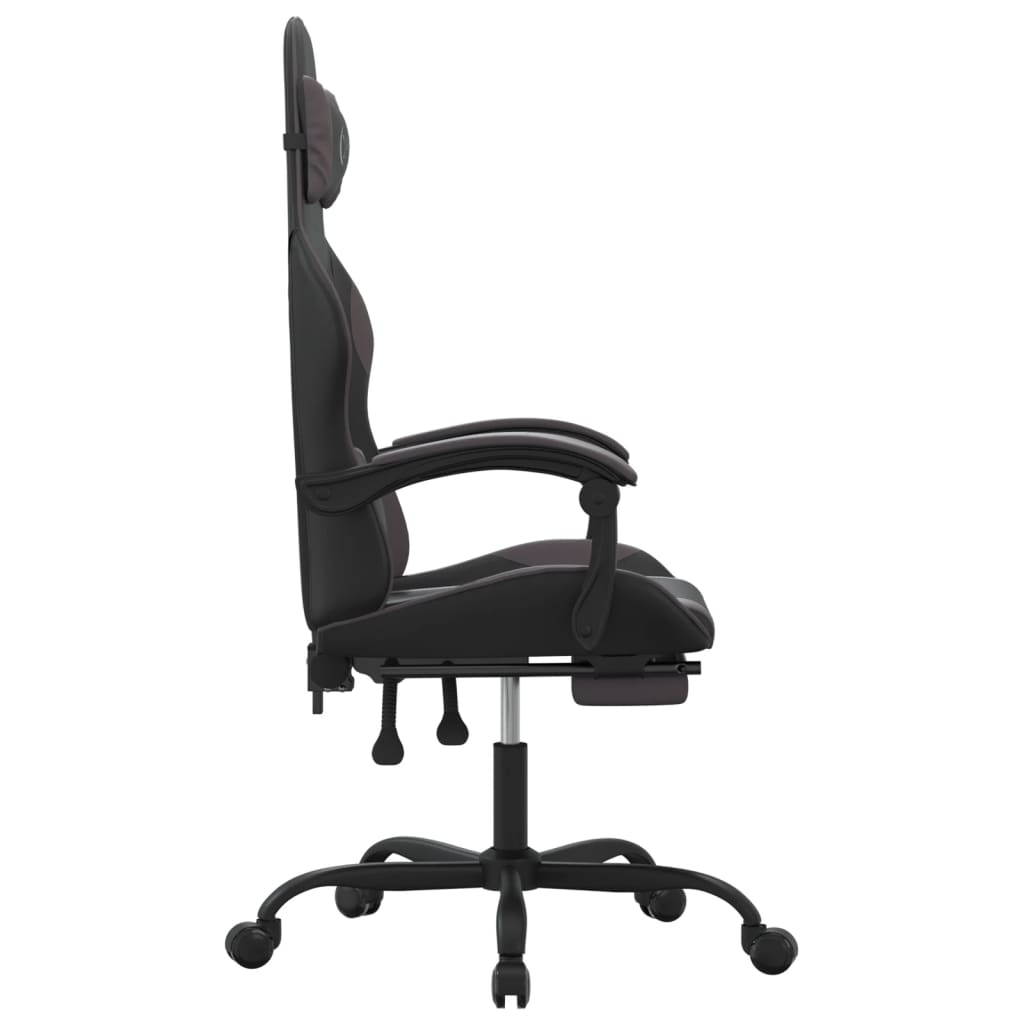 Cadeira gaming c/ apoio pés couro artificial preto e cinza