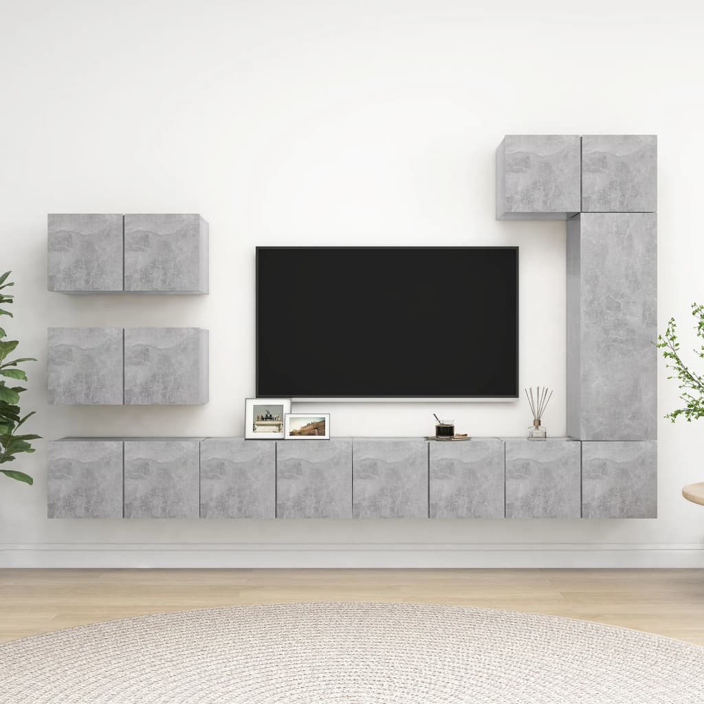8 Pcs conjunto de móveis de TV derivados madeira cinza cimento