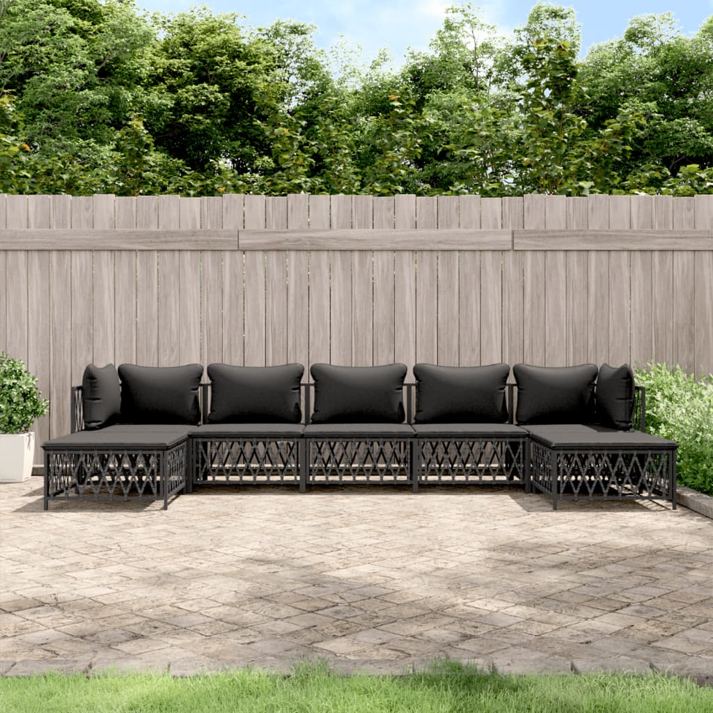 7 Pcs conjunto lounge de jardim com almofadões aço antracite