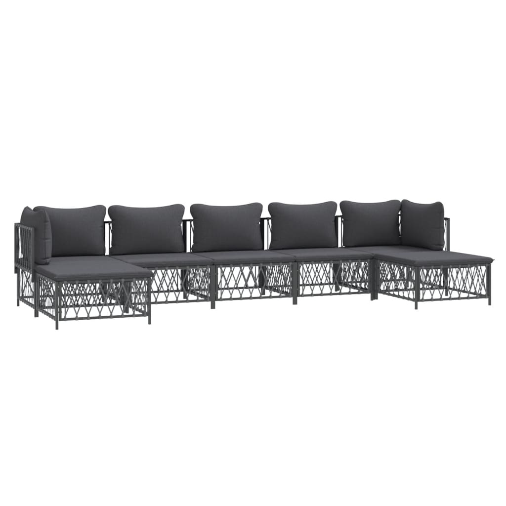 7 Pcs conjunto lounge de jardim com almofadões aço antracite