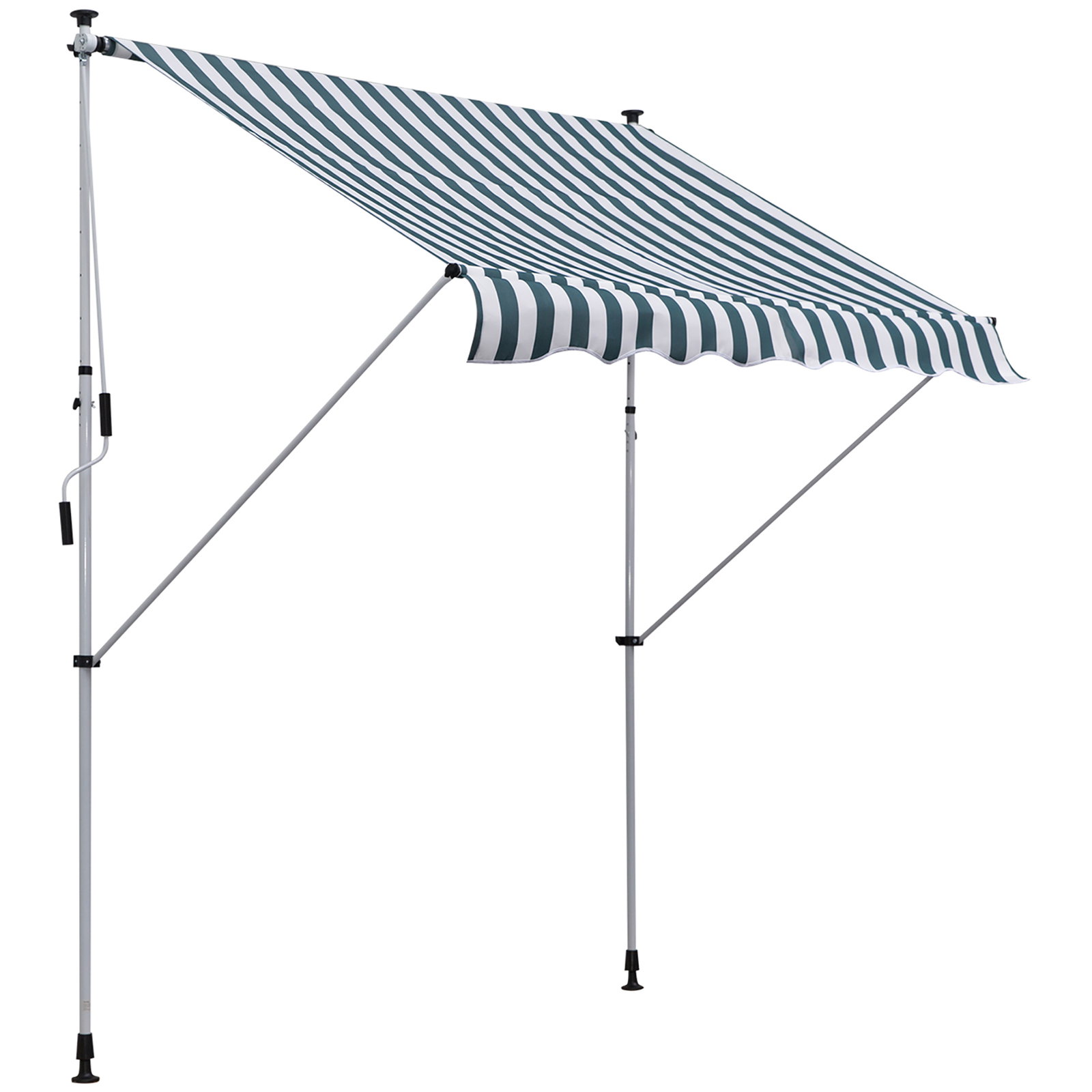Toldo manual retrátil 200x150 cm com manivela de alumínio ângulo ajustável proteção solar para varanda verde e branco