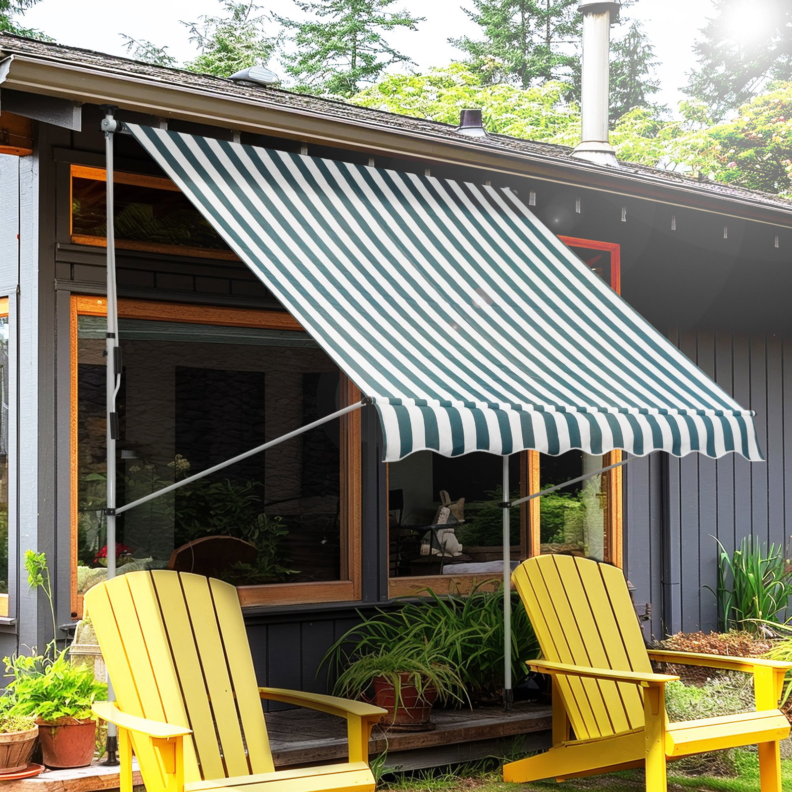 Toldo manual retrátil 200x150 cm com manivela de alumínio ângulo ajustável proteção solar para varanda verde e branco