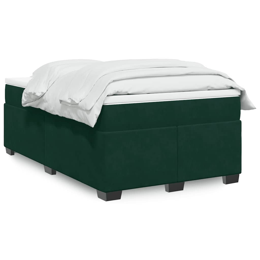 Cama boxspring com colchão 120x200 cm veludo verde-escuro