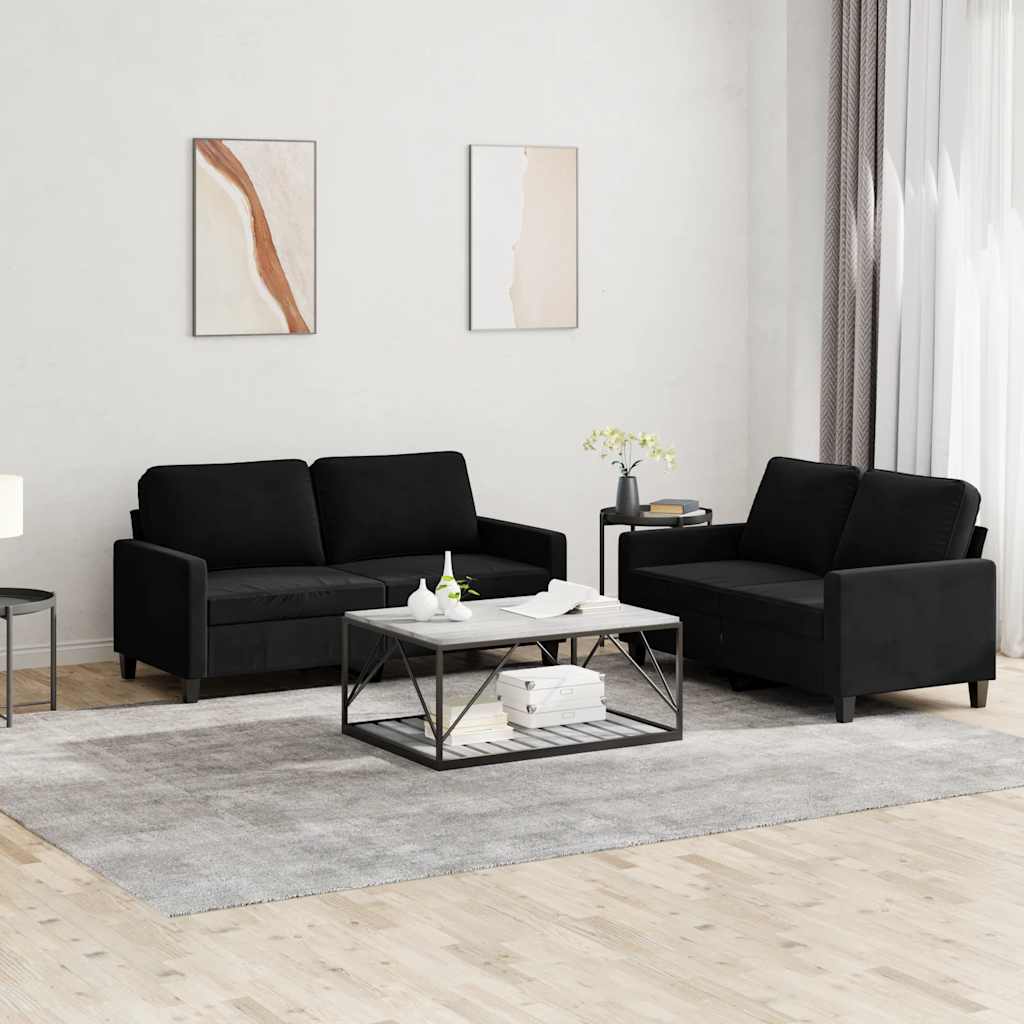 2 Pcs conjunto de sofás com almofadões veludo preto
