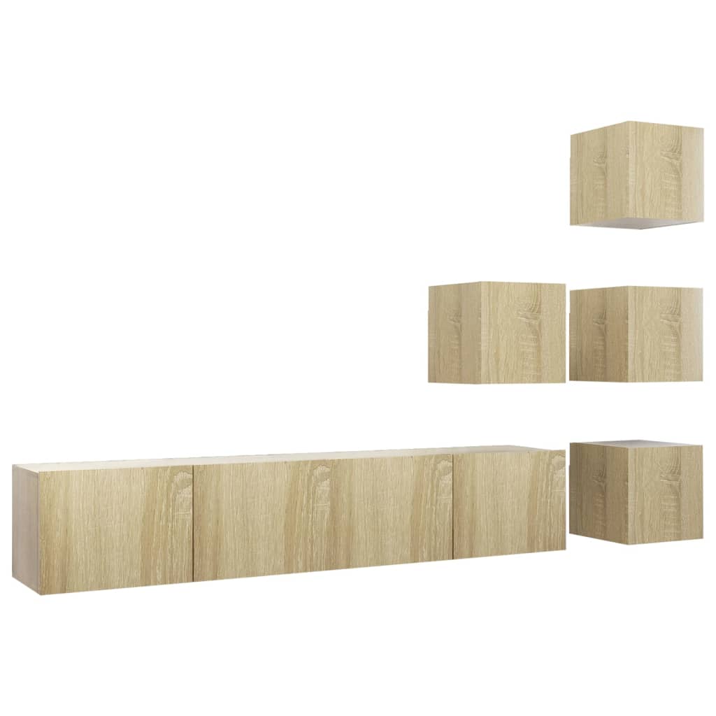 6Pcs conjunto de móveis de TV derivados madeira carvalho sonoma