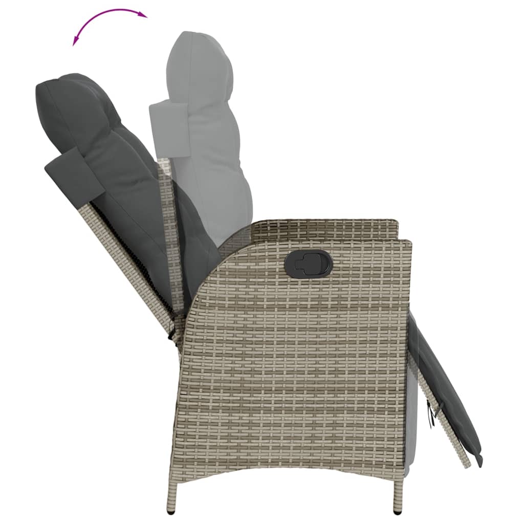 3 Pcs conjunto de jantar p/ jardim c/ almofadões vime PE cinza