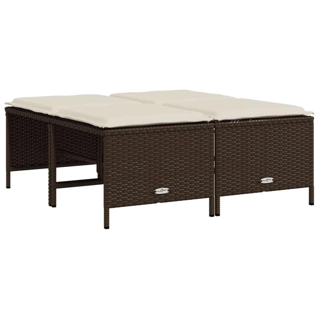 5 Pcs conjunto sofás p/ jardim c/ almofadões vime PE castanho
