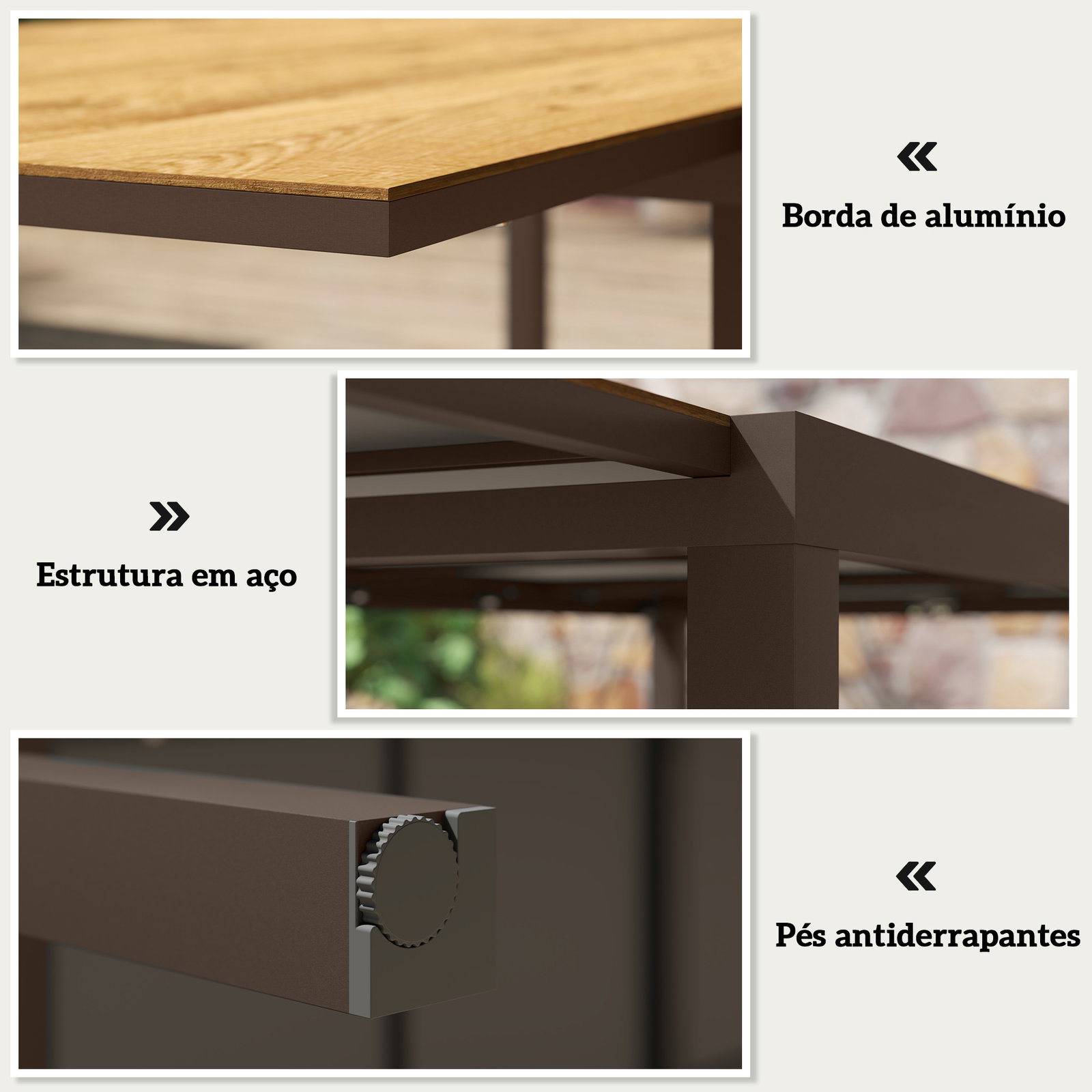 Mesa de jantar exterior extensível de 160-240 cm para 6-8 pessoas mesa de jardim retangular para terraço castanho