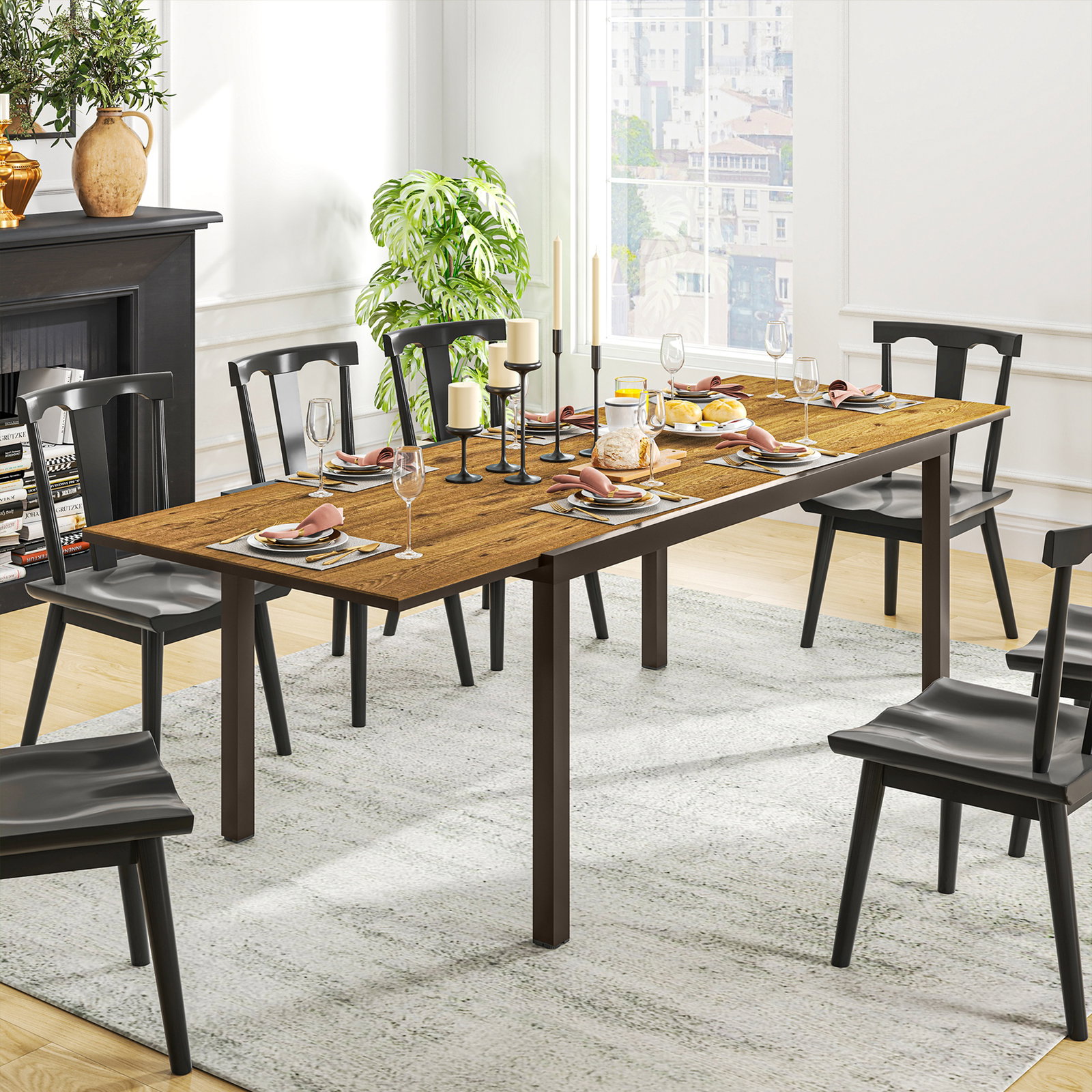 Mesa de jantar exterior extensível de 160-240 cm para 6-8 pessoas mesa de jardim retangular para terraço castanho