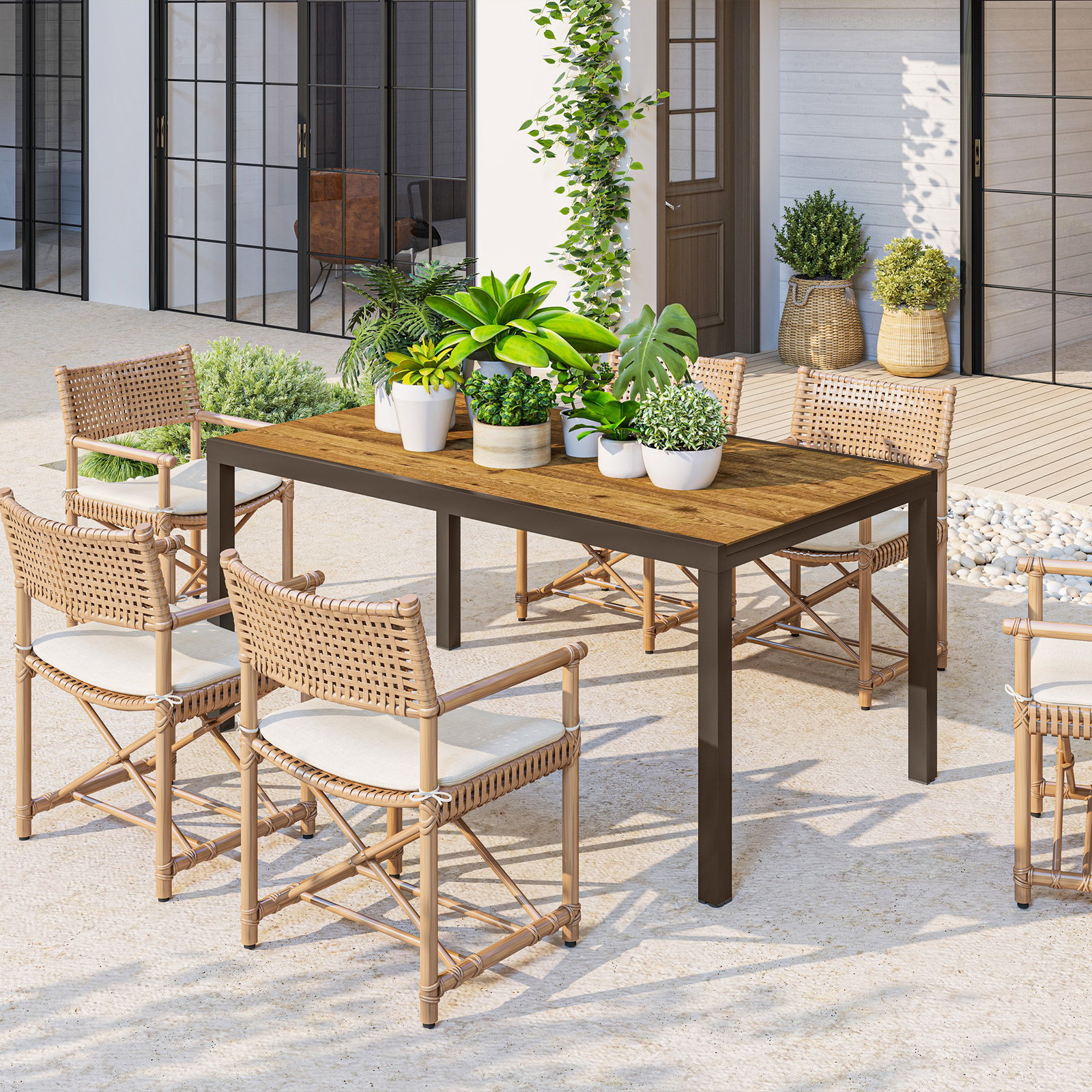 Mesa de jantar exterior extensível de 160-240 cm para 6-8 pessoas mesa de jardim retangular para terraço castanho