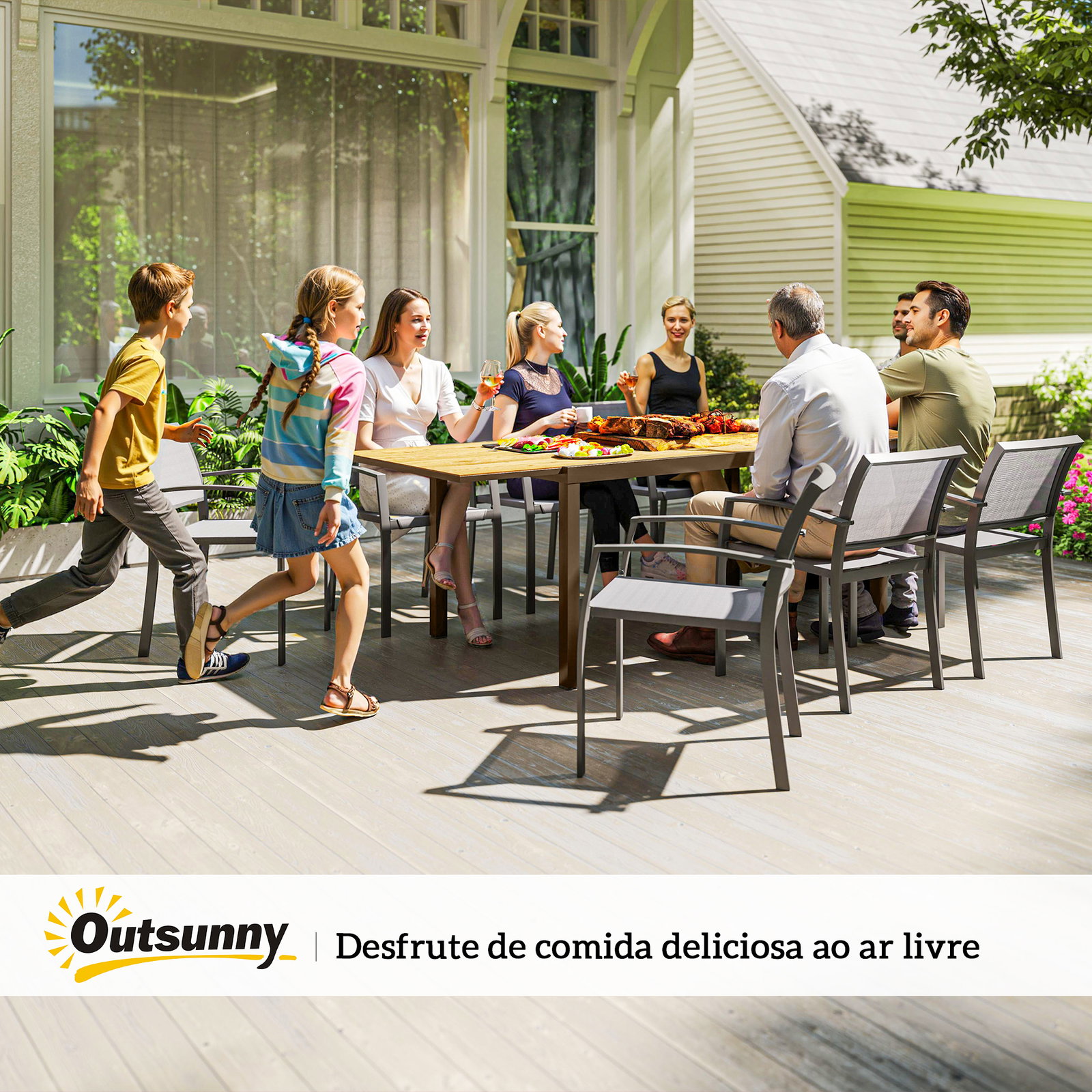 Mesa de jantar exterior extensível de 160-240 cm para 6-8 pessoas mesa de jardim retangular para terraço castanho