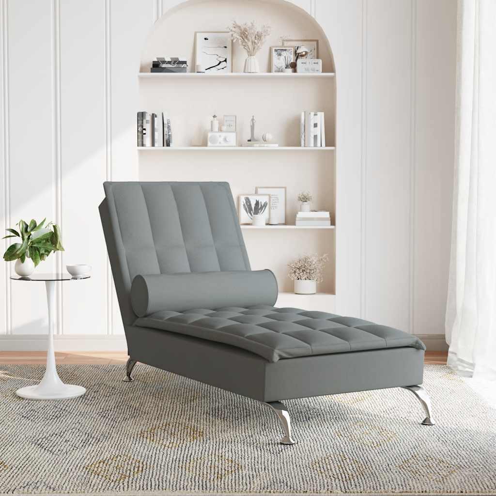 Chaise lounge de massagem com rolo tecido cinzento-escuro