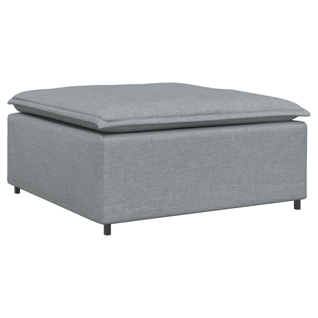Sofá modular com apoio para os pés e almofadas, tecido cinza claro