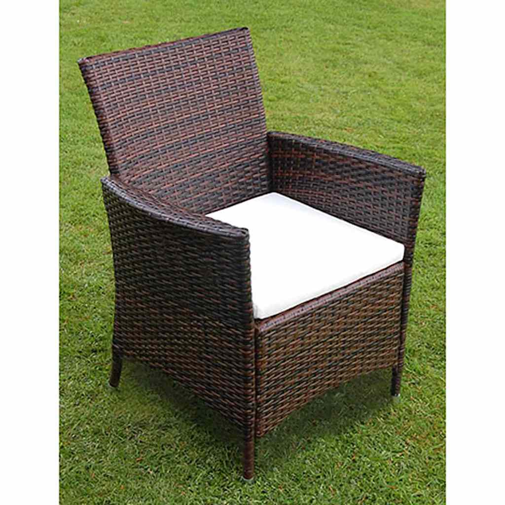 7 Pcs conjunto jantar exterior com almofadões vime PE castanho