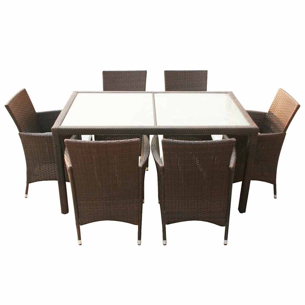 7 Pcs conjunto jantar exterior com almofadões vime PE castanho