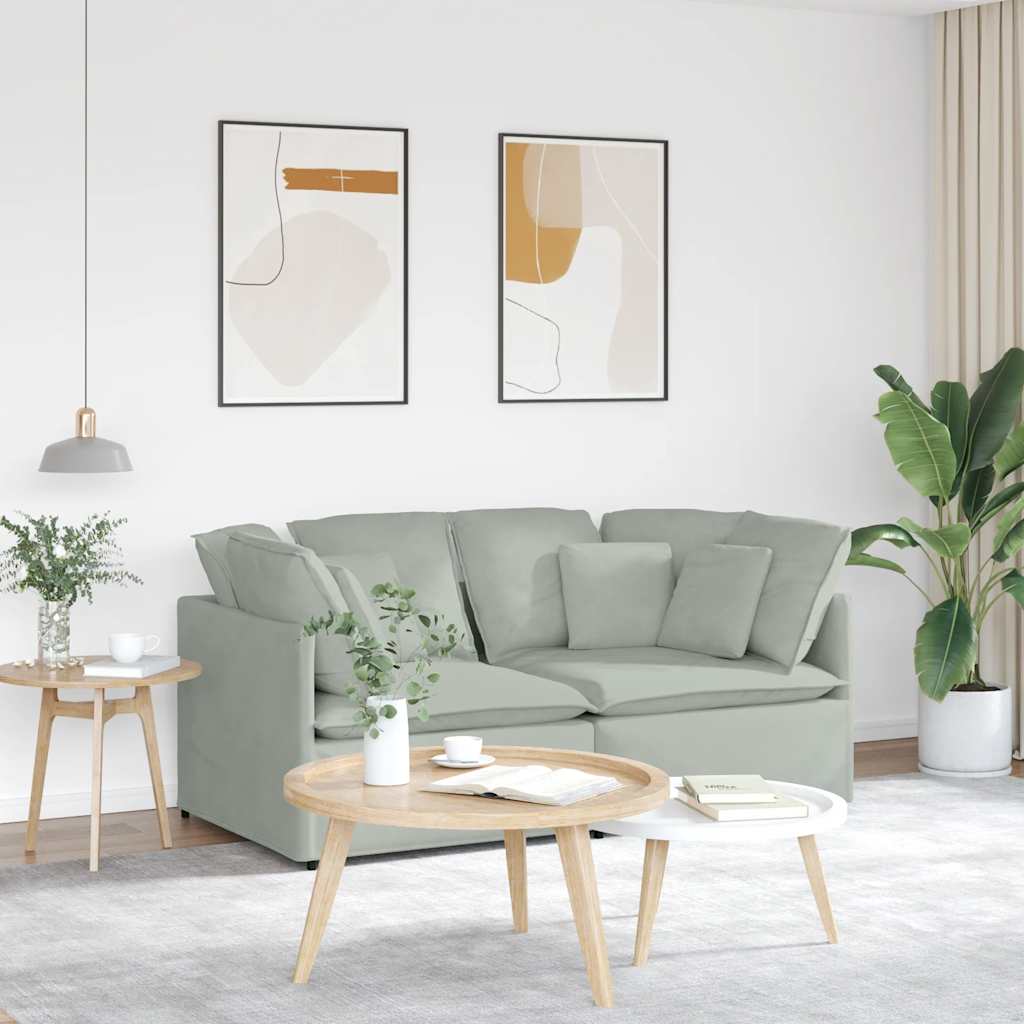 Sofá modular com almofadas veludo cinzento-claro