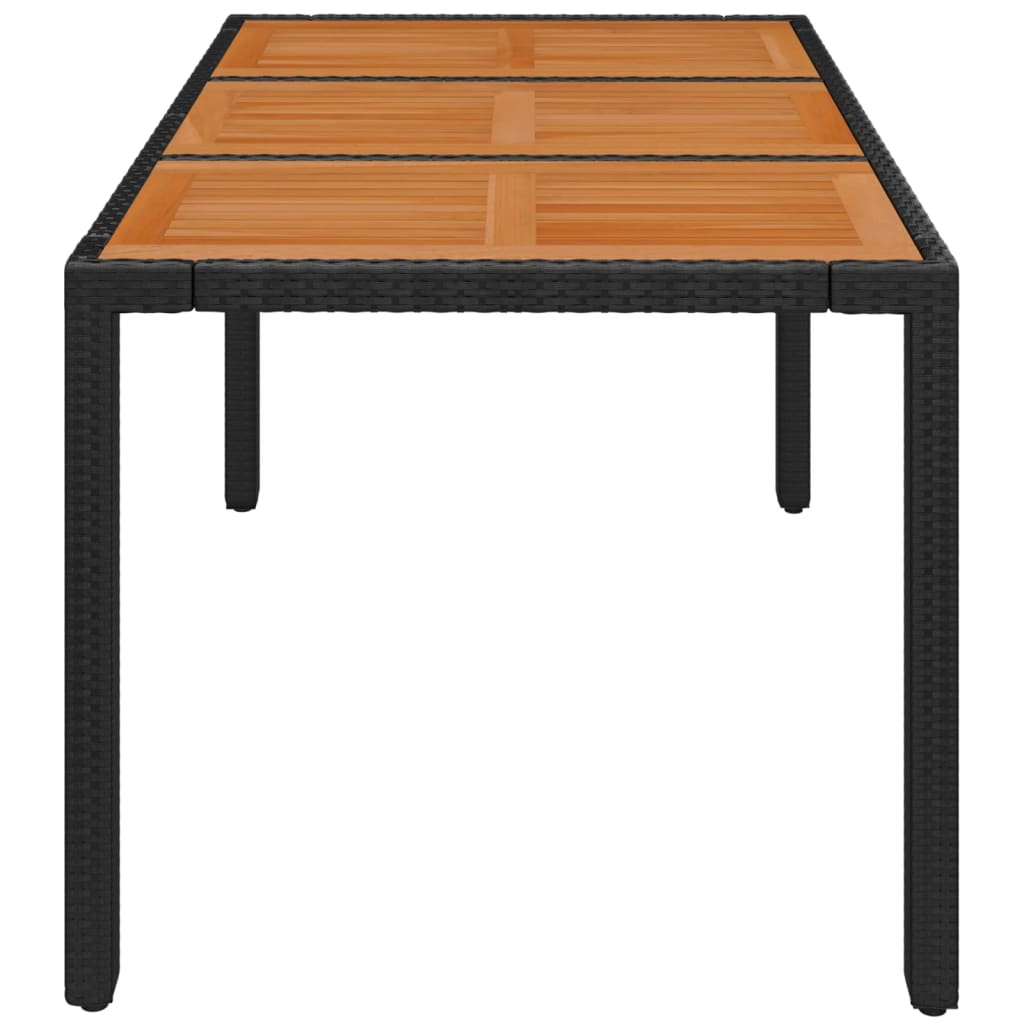 Mesa de jardim com tampo de madeira 150x90x75 cm vime PE preto