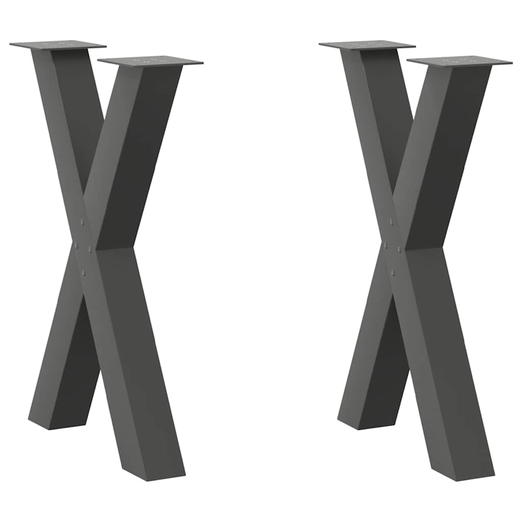 Pés para mesa de jantar em formato de x, 2 peças, antracite, 50x(72-73) cm, aço