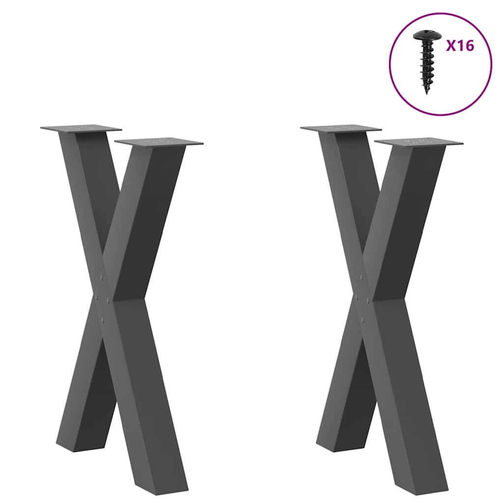 Pés para mesa de jantar em formato de x, 2 peças, antracite, 50x(72-73) cm, aço