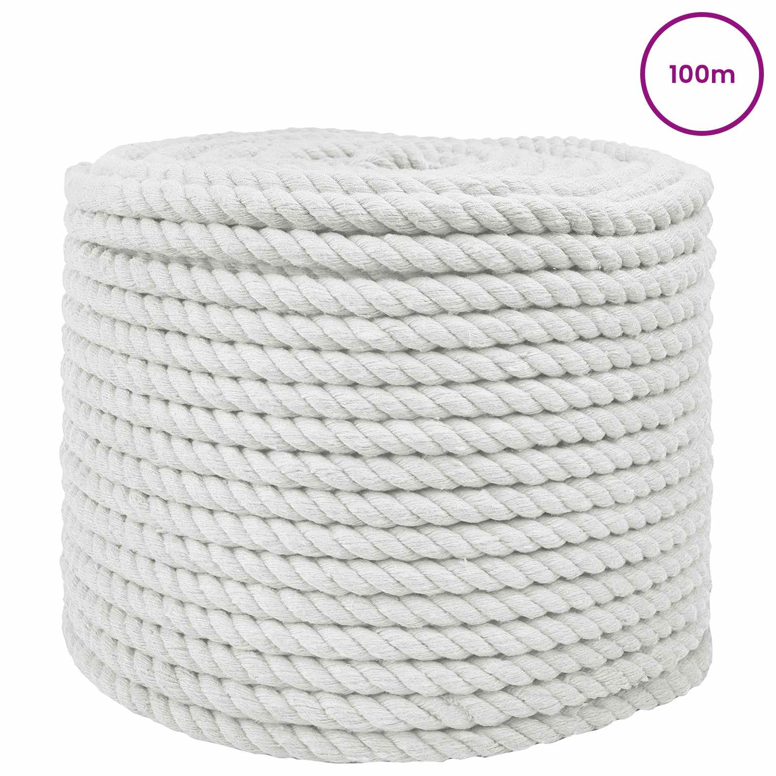 Corda de algodão 12 mm 100 m branco 100% algodão