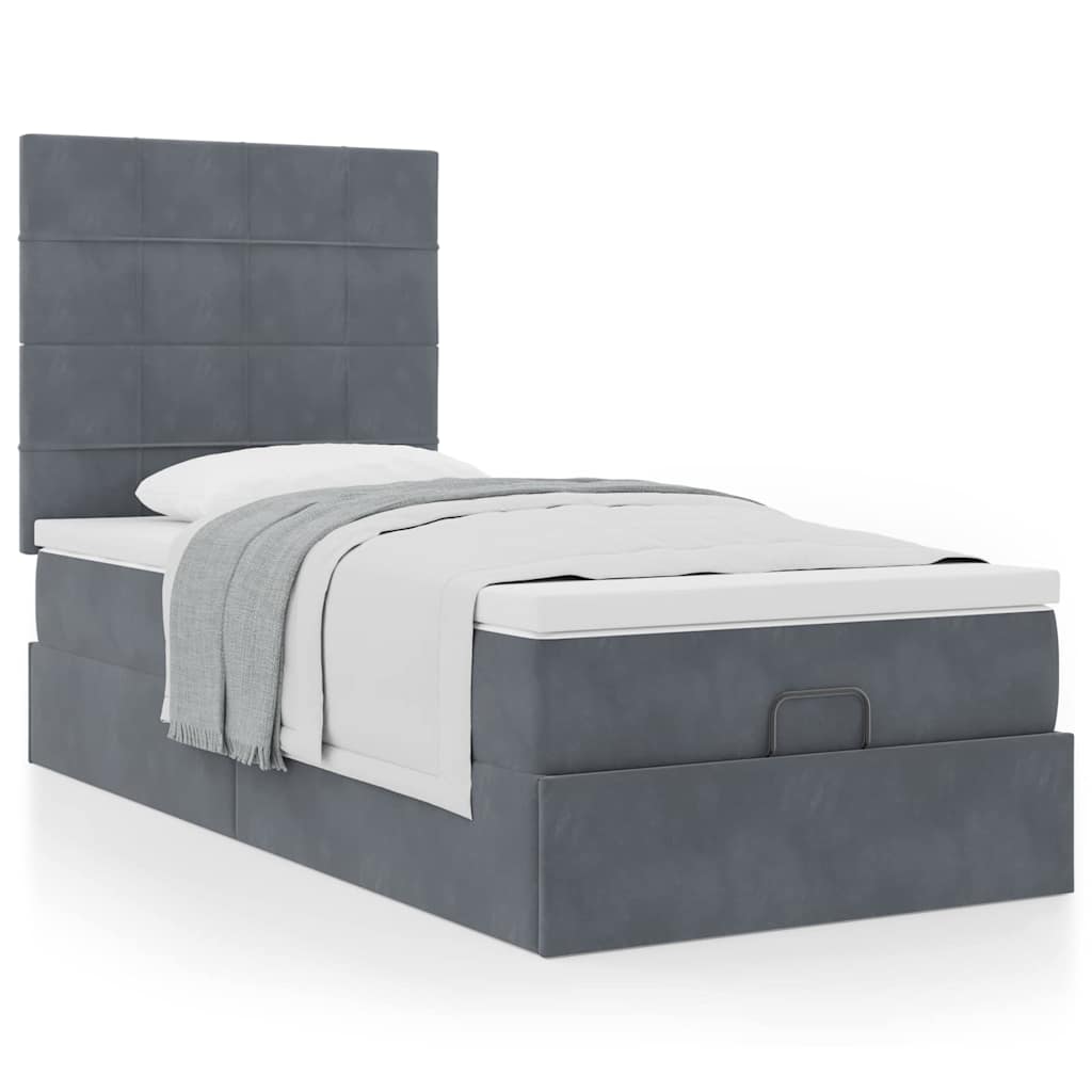 Estrutura cama otomana colchões 80x200cm veludo cinzento escuro