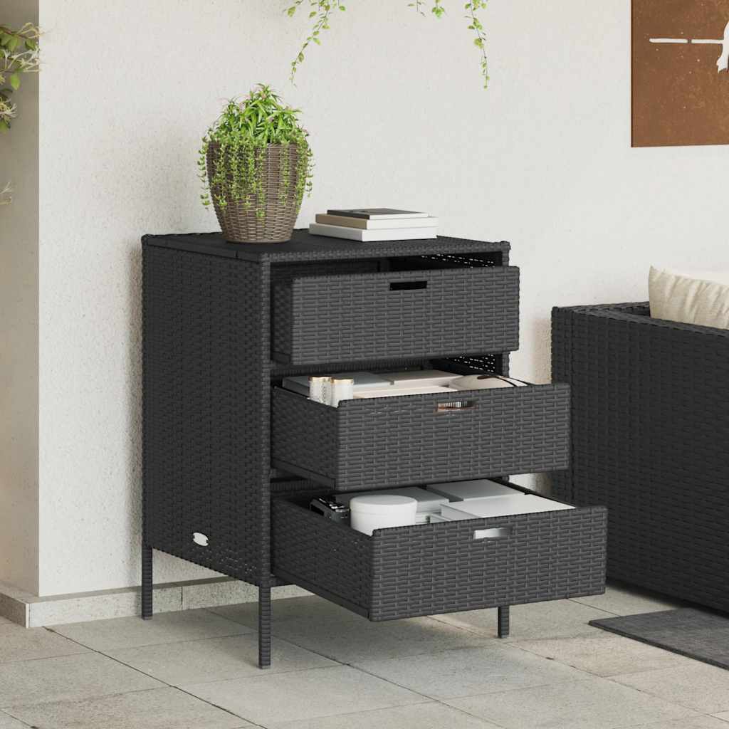 Armário de arrumação para jardim 55x59x80 cm vime PE preto