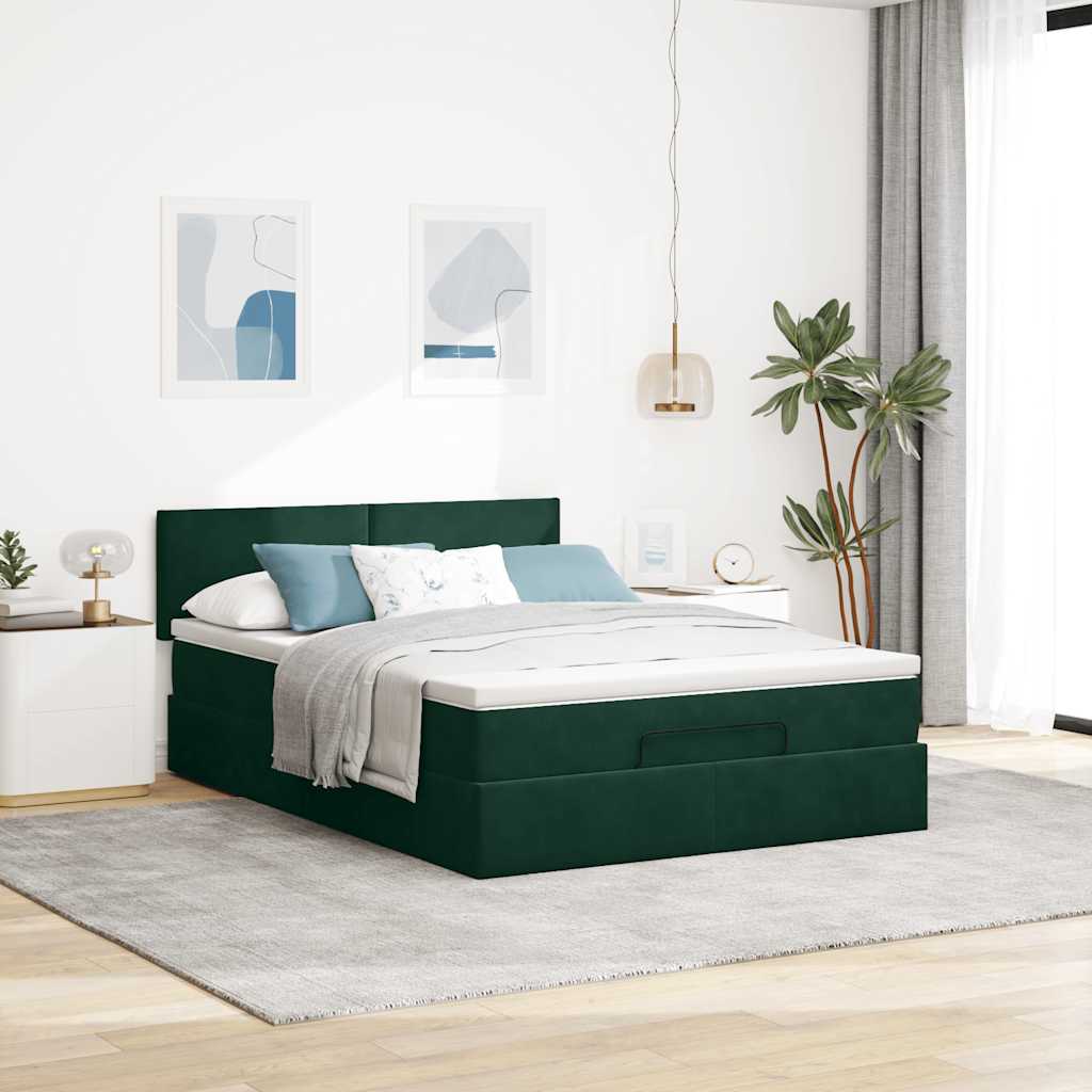 Estrutura de cama otomana com colchão 140x200 cm verde escuro