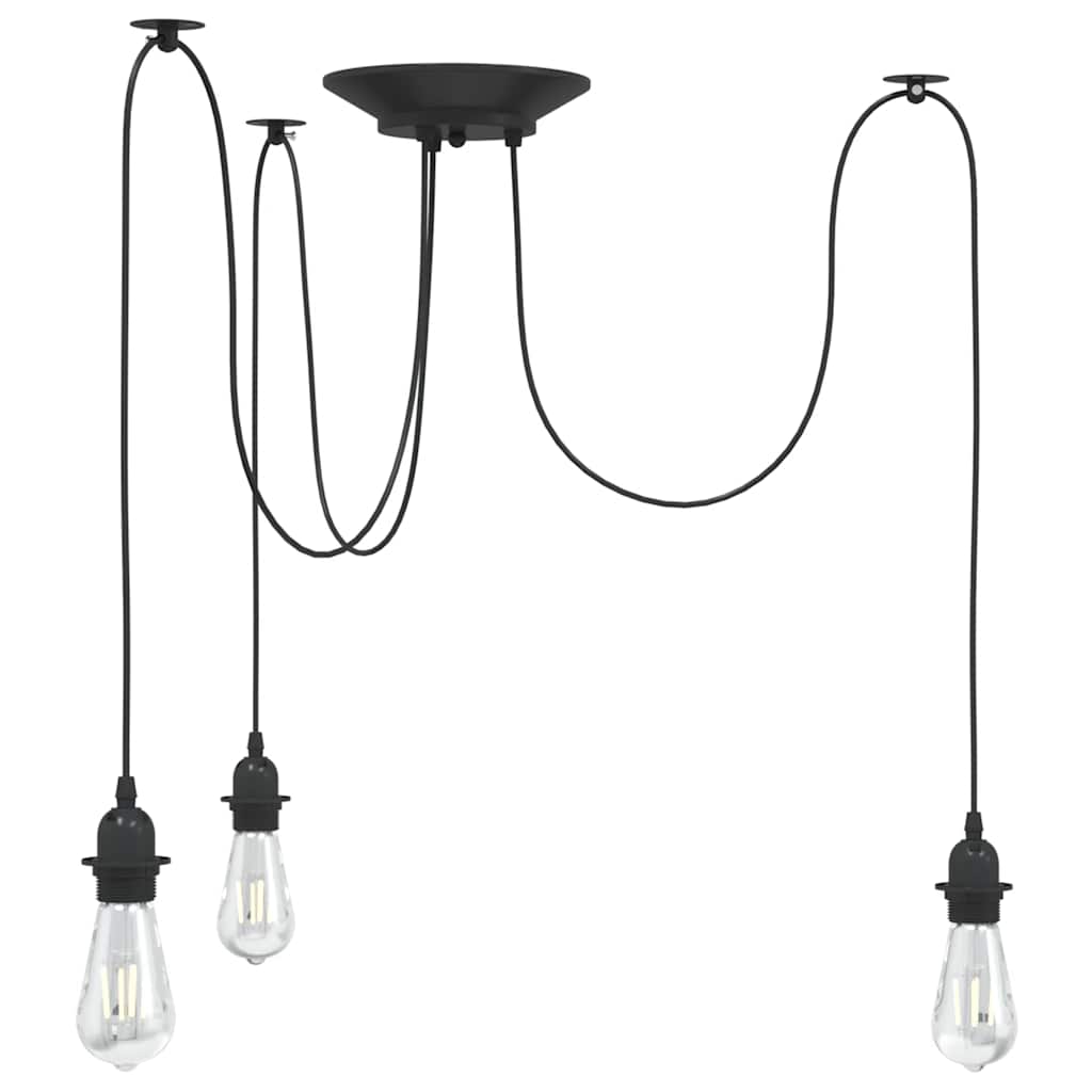 Candeeiro suspenso com 3 porta-lâmpadas e27 metal preto
