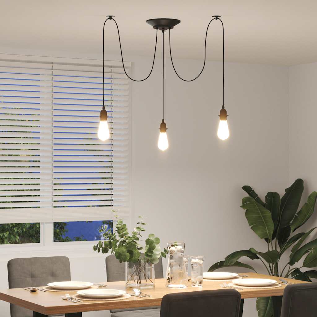 Candeeiro suspenso com 3 porta-lâmpadas e27 metal preto