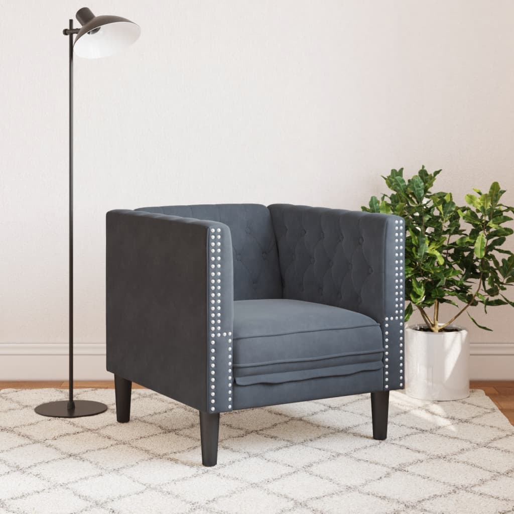 Sofá chesterfield veludo cinzento-escuro