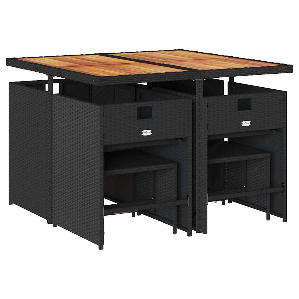 9 Pcs conjunto de jantar p/ jardim c/ almofadões vime PE preto