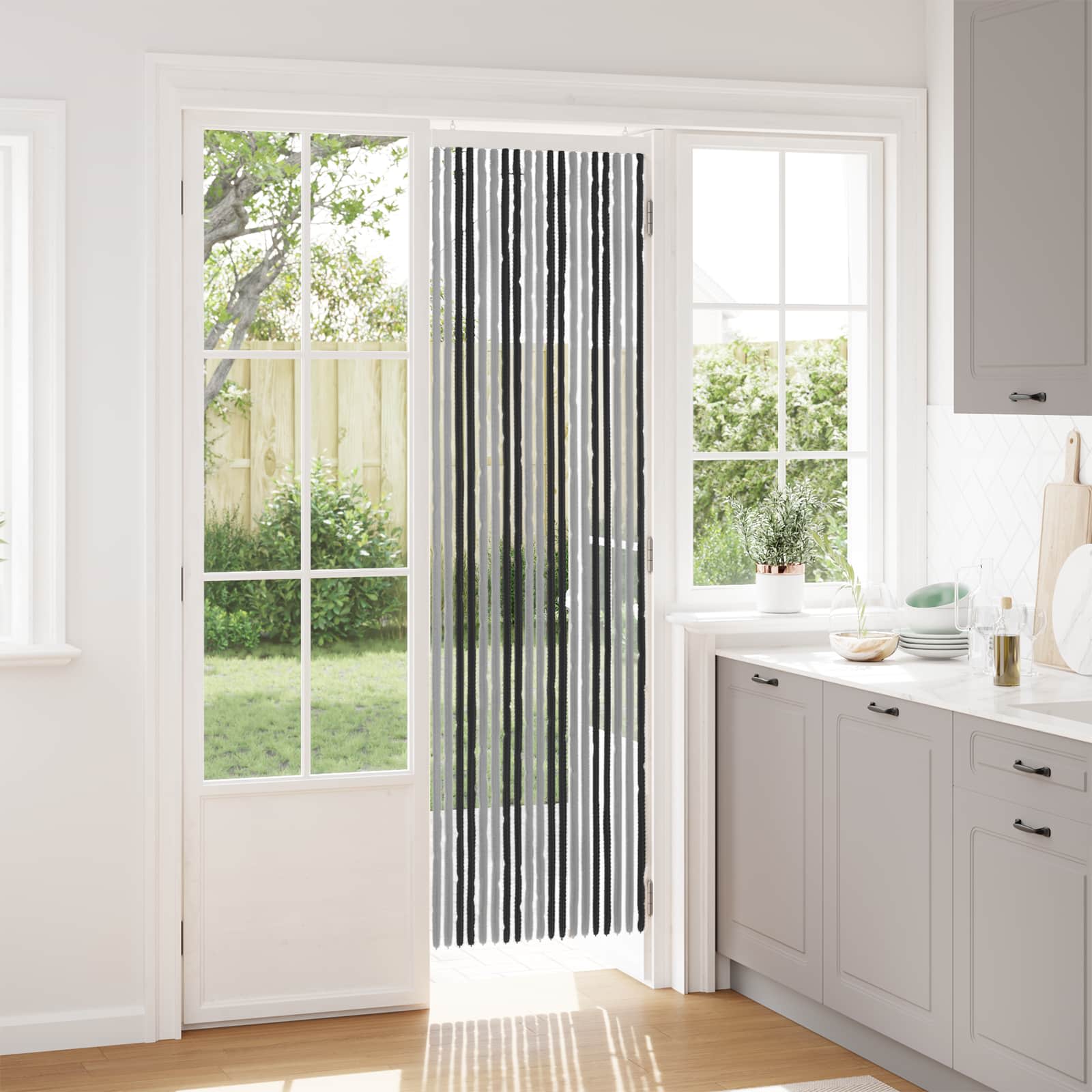 Cortina de insetos chenille cinza e preto 56 x 200 cm 100% PP