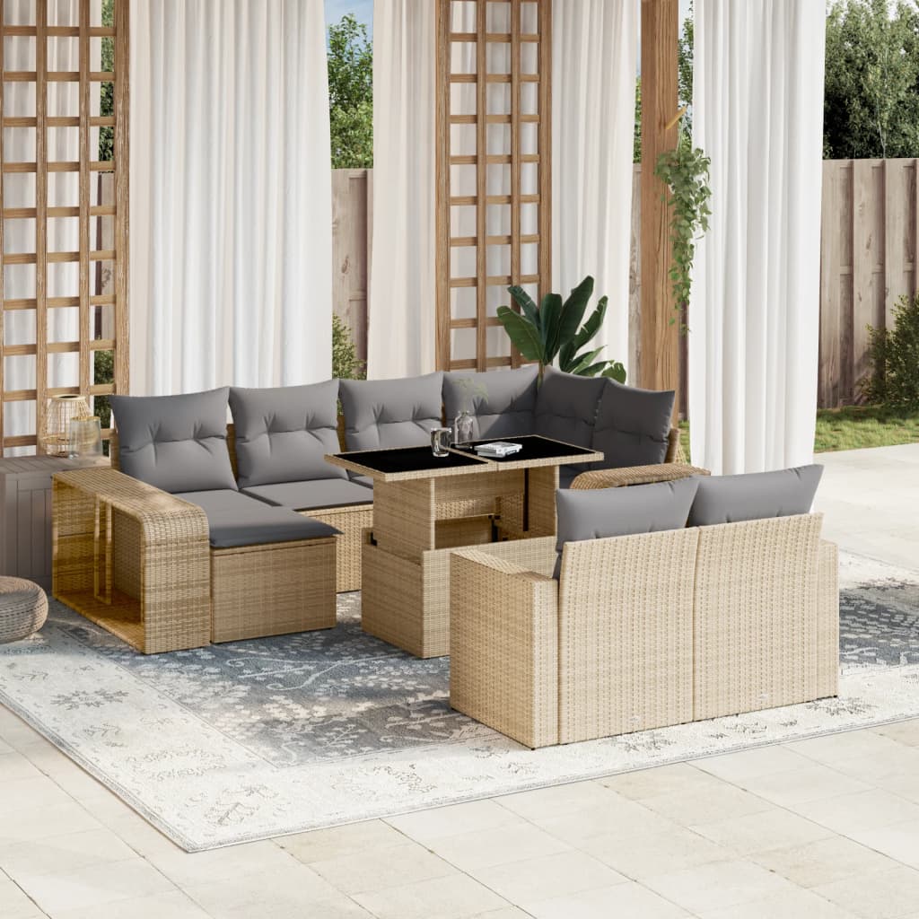 11 Pcs conjunto sofás de jardim c/ almofadões vime PE bege