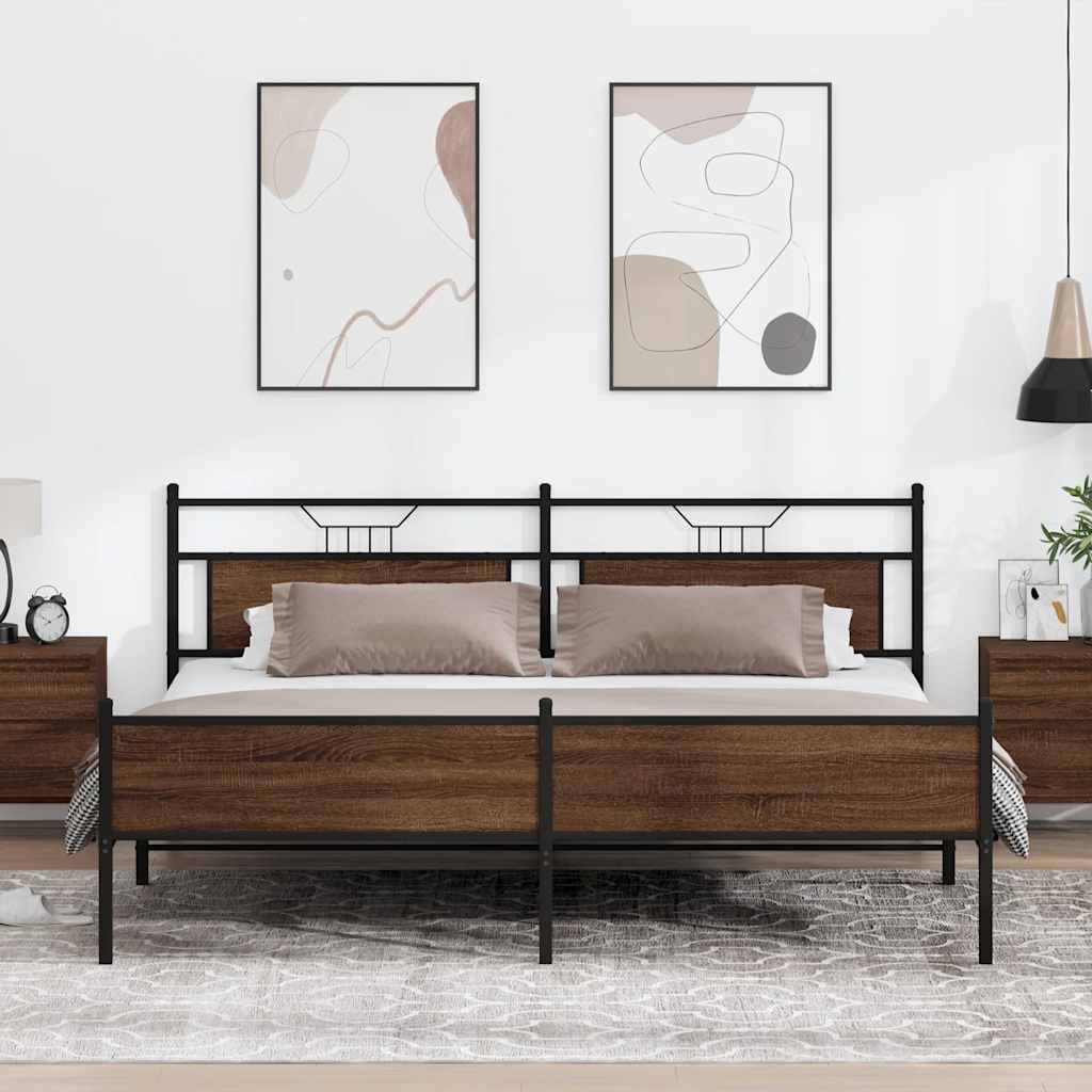 Estrutura cama sem colchão 193x201 cm metal carvalho castanho