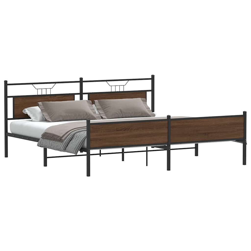 Estrutura cama sem colchão 193x201 cm metal carvalho castanho