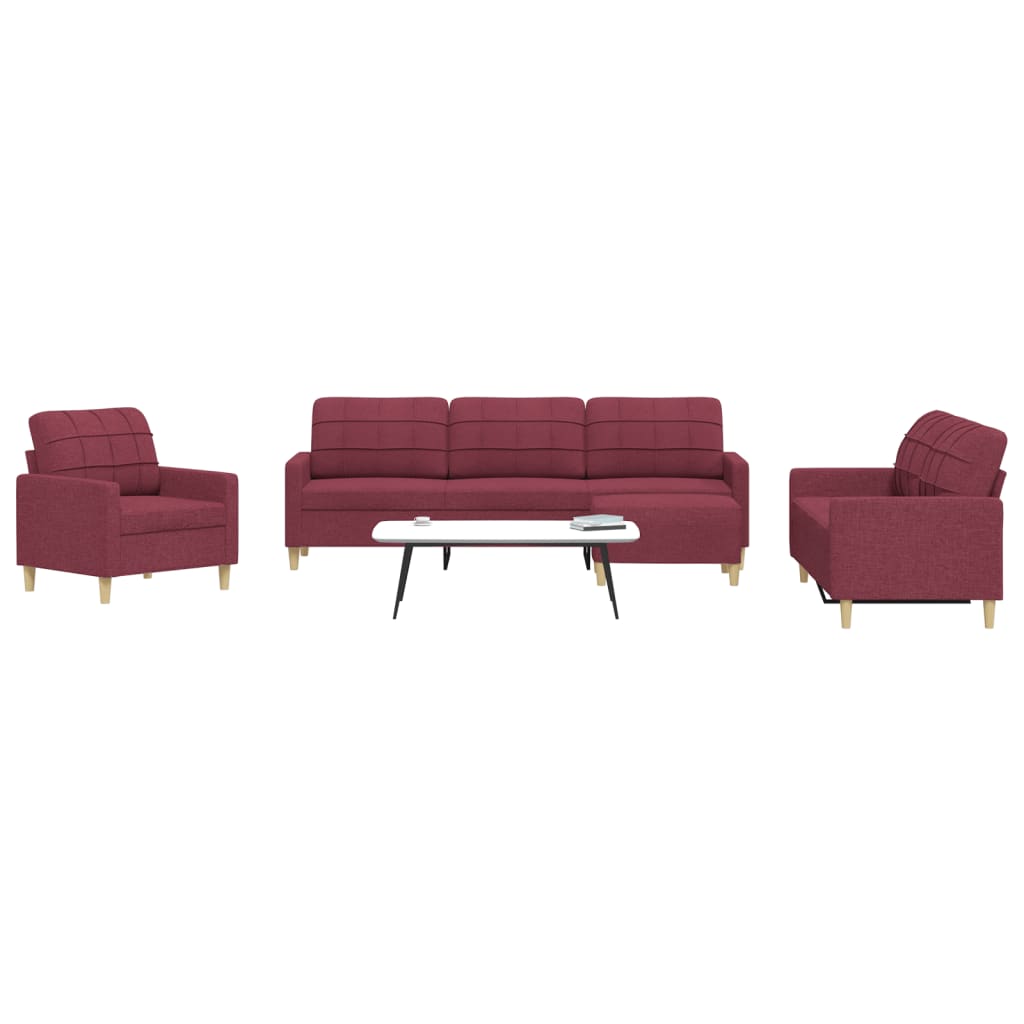 4 Pcs conjunto de sofás com apoio de pés tecido vermelho tinto